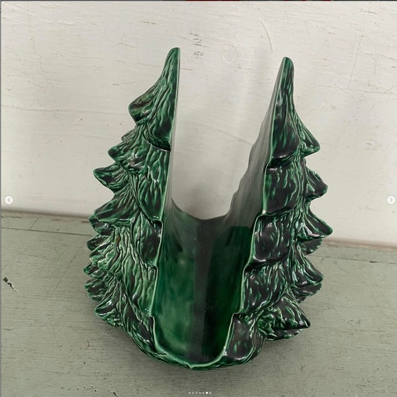 Vintage Green Ceramic Christmas Tree Napkin Card Holder - Picture 5 of 6